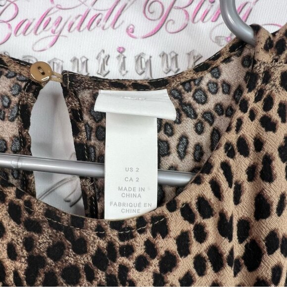 H&M dress ruffle hem cheetah animal print Brown Leopard Print Dress keyhole - Picture 7 of 9
